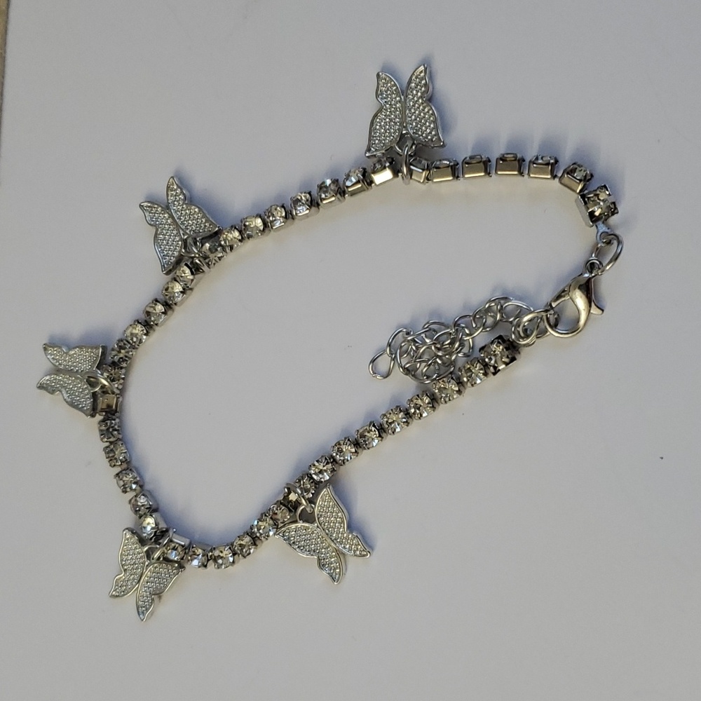 Silver Butterfly Bling Anklet - Picture 3 of 5